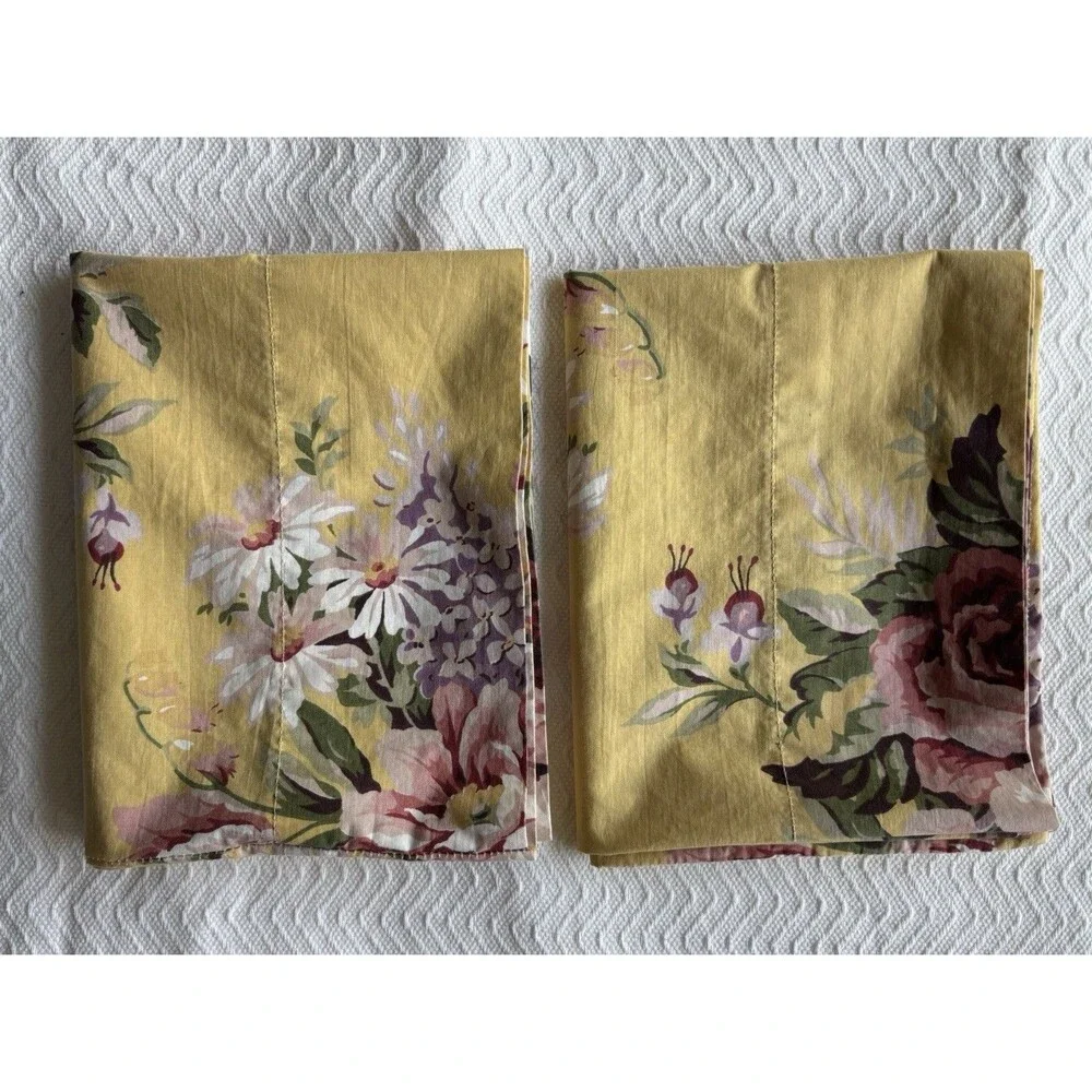 Pair Of 2 Ralph Lauren Standard Size Pillowcases Yellow Floral Sophie Brooke USA